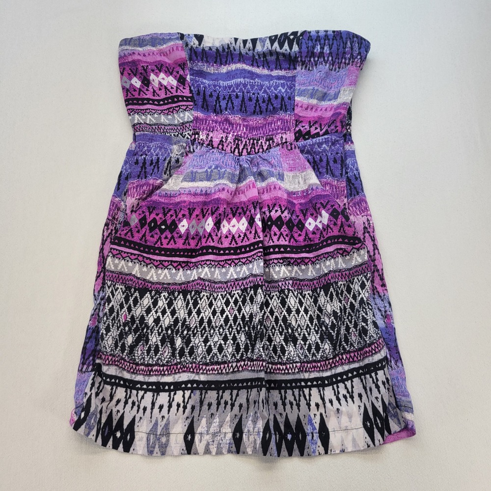 STS Blue Strapless Tube Top Womens XS Purple Tribal Print Geometric Y2k Bright